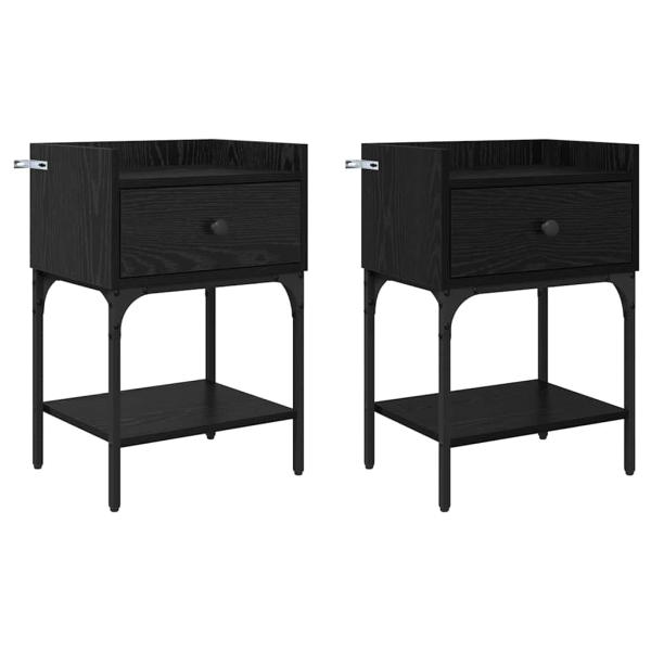 Nachttisch 2 pcs Schwarz Eichen-Optik 40 x 29 x 60 cm