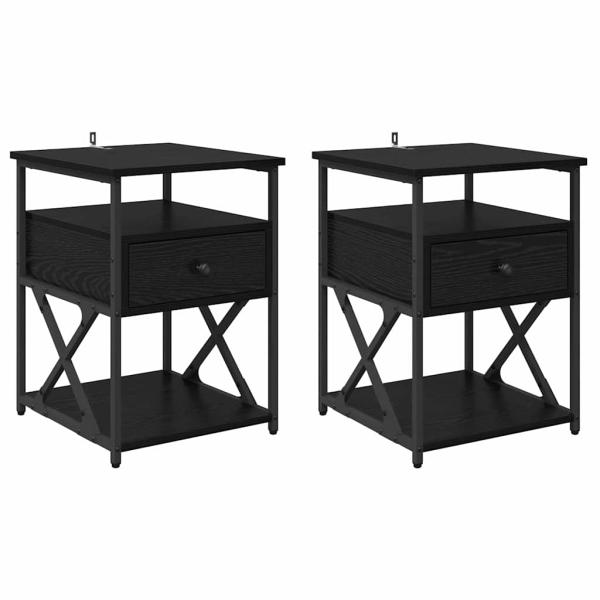 Nachttisch 2 pcs Schwarz Eichen-Optik 40 x 42 x 55 cm