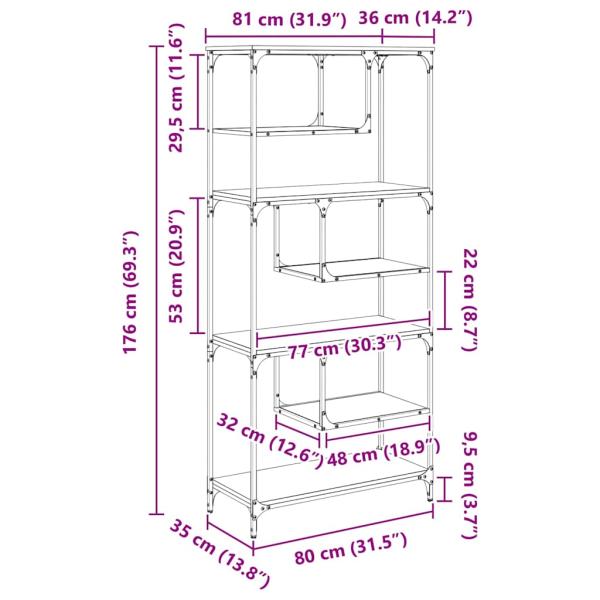 Bücherregal Schwarz Eichen-Optik 81 x 36 x 176 cm Holzwerkstoff