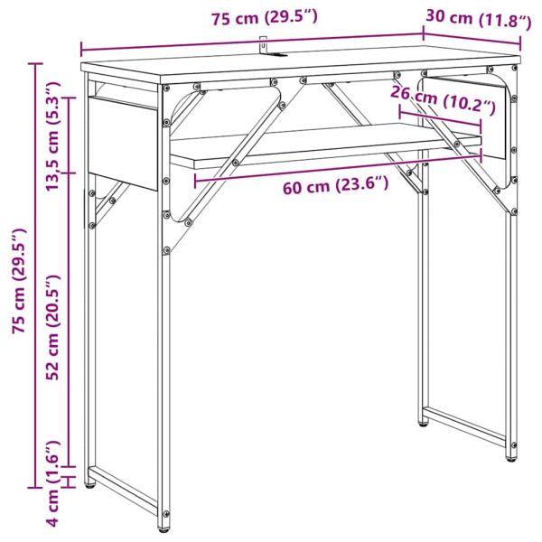 Konsolentisch Schwarz Eichen-Optik 75x30x75cm Holzwerkstoff