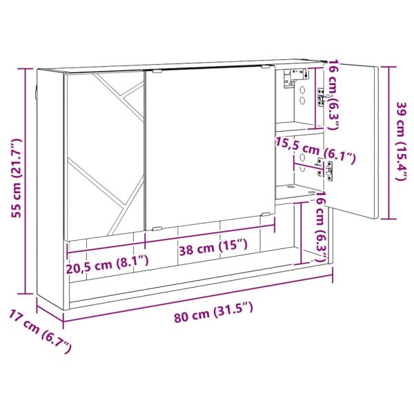 Badezimmer-Spiegelschrank Hochglanz-Weiß 80 x 17 x 55 cm