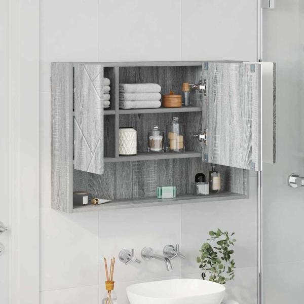 Badezimmer-Spiegelschrank mit Tür Grau Sonoma 80 x 17 x 55 cm