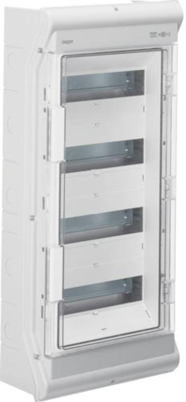 ARDEBO.de Hager VE412PN Vector Kleinverteiler, Aufputz, 4-reihig, IP65, 48PLE, UV-stabil, mit metrischer Leitungseinführung, grau