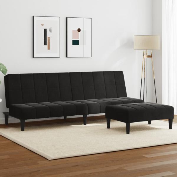 ARDEBO.de - Schlafsofa 2-Sitzer mit Fußhocker Schwarz Samt