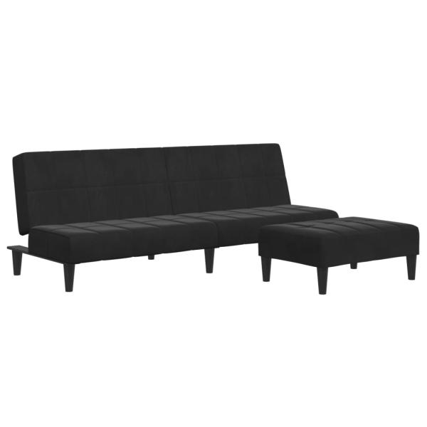 Schlafsofa 2-Sitzer mit Fußhocker Schwarz Samt
