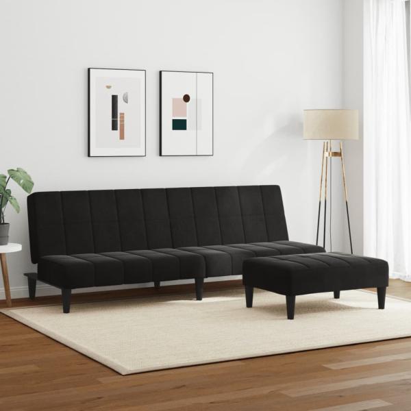 Schlafsofa 2-Sitzer mit Fußhocker Schwarz Samt