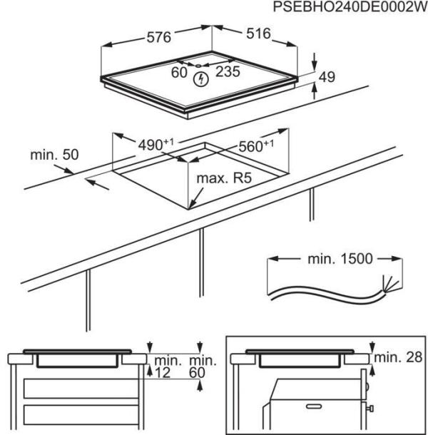 AEG OIN64A00XB Autarkes Induktionskochfeld, 57,6 cm breit, Hob²Hood-Funktion, PowerFunktion, Kindersicherung, TouchControl, Edelstahlrahmen
