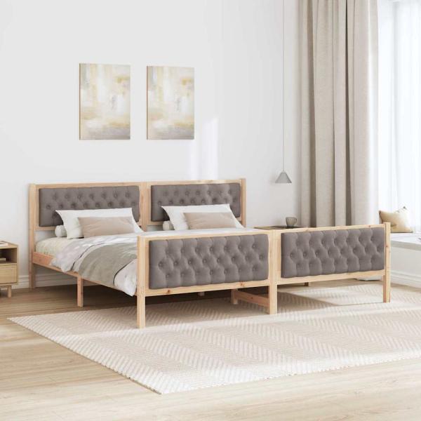 Bettgestell mit Kopfteil Taupe 200 x 200 cm Stoff