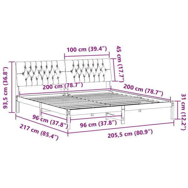 Bettgestell mit gepolstertem Kopfteil Braun 200 x 200 cm