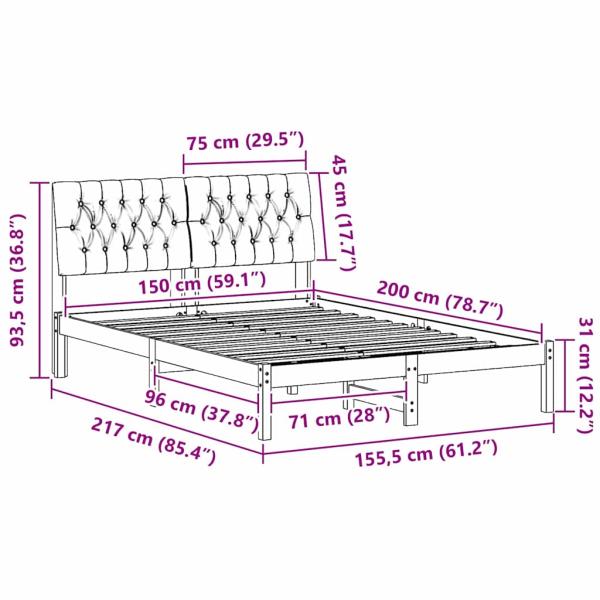 Bettgestell mit gepolstertem Kopfteil Braun 150 x 200 cm