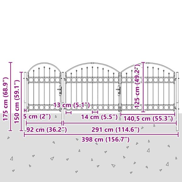Gartentor mit gewölbtem Oberteil Grau 4 x 1,25 m Stahl
