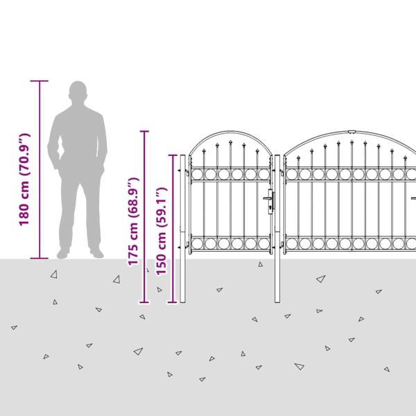 Gartentor mit gewölbtem Oberteil Grau 4 x 1,25 m Stahl