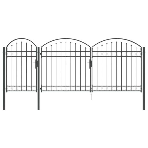 Gartentor mit gewölbtem Oberteil Grau 400 x 100 cm Stahl