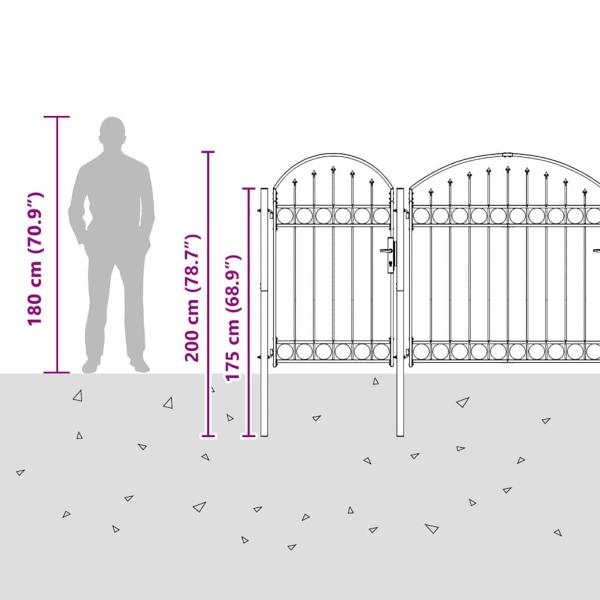 Gartentor mit gewölbtem Oberteil Grau 400 x 100 cm Stahl