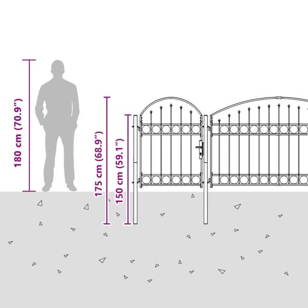 Gartentor mit gewölbtem Oberteil Grau 500 x 75 cm Stahl