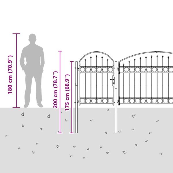 Gartentor mit gewölbtem Oberteil Grau 500 x 100 cm Stahl