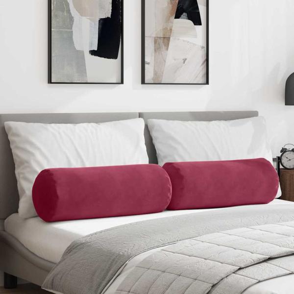 ARDEBO.de - Bolsterkissen 2 pcs Weinrot Ø 25 x 70 cm Cordstoff