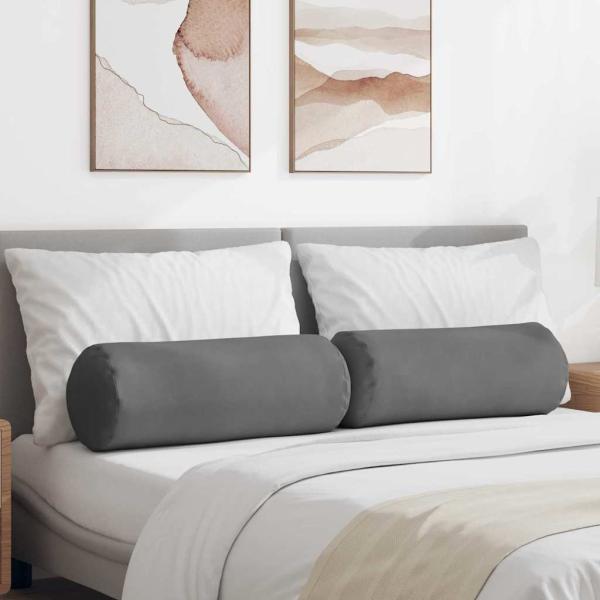 ARDEBO.de - Bolsterkissen 2 pcs Dunkelgrau Ø 25 x 70 cm Mikrofaserstoff