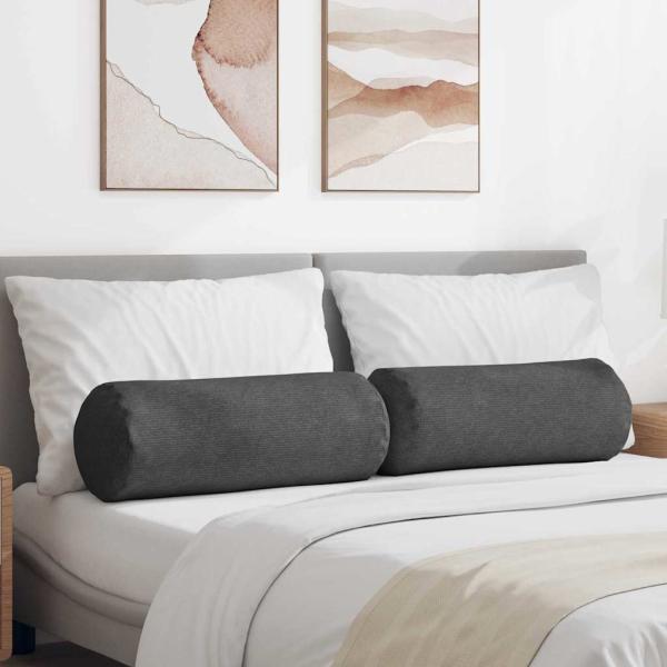 ARDEBO.de - Bolsterkissen 2 pcs Dunkelgrau Ø 25 x 70 cm Cordstoff