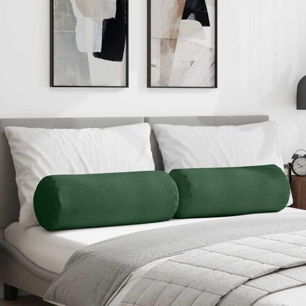 ARDEBO.de - Bolsterkissen 2 pcs Dunkelgrün Ø 25 x 70 cm Cordstoff