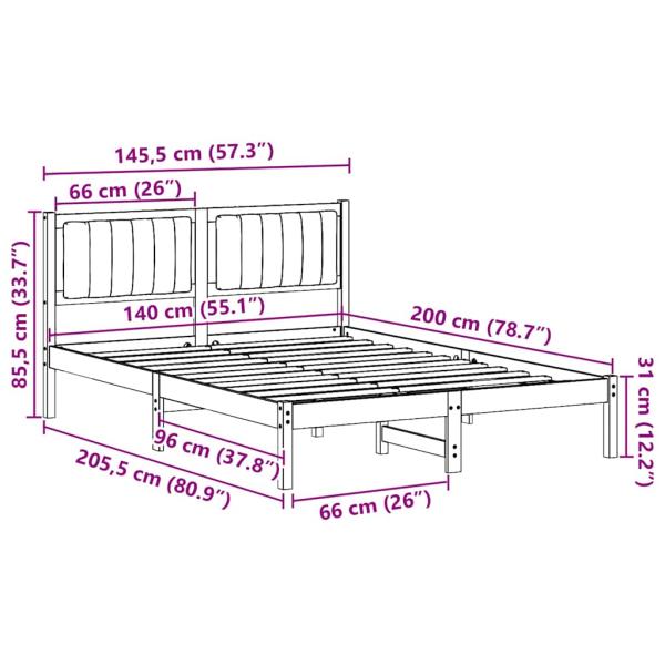 Bettgestell mit gepolstertem Kopfteil Schwarz 140 x 200 cm