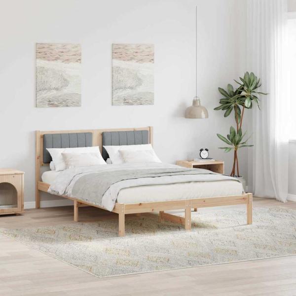 ARDEBO.de - Bettgestell mit gepolstertem Kopfteil Hellgrau 135 x 190 cm