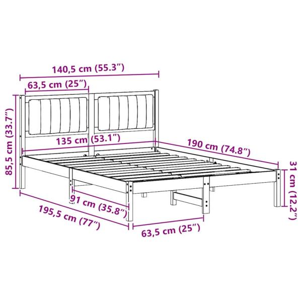 Bettgestell mit gepolstertem Kopfteil Hellgrau 135 x 190 cm