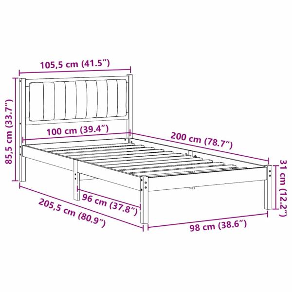 Bettgestell mit gepolstertem Kopfteil Taupe 100 x 200 cm Stoff