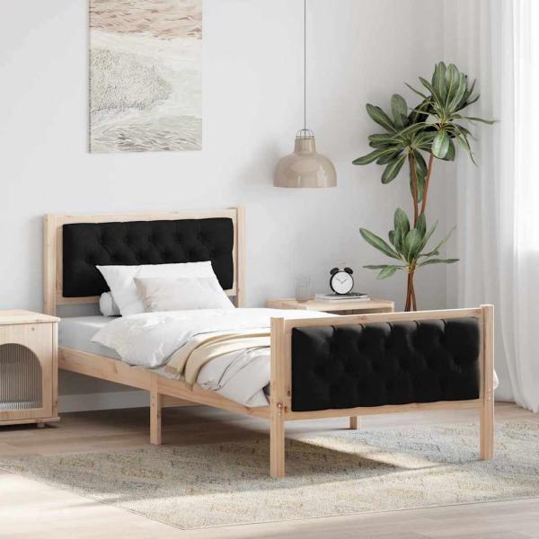ARDEBO.de - Bettgestell mit Kopfteil Schwarz 90 x 190 cm Stoff