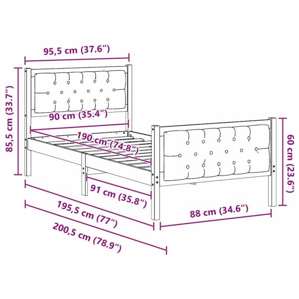 Bettgestell mit Kopfteil Schwarz 90 x 190 cm Stoff