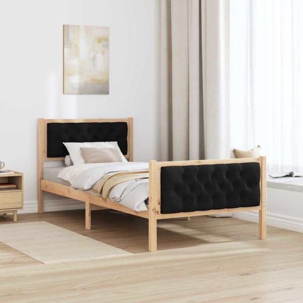 Bettgestell mit Kopfteil Schwarz 90 x 190 cm Stoff