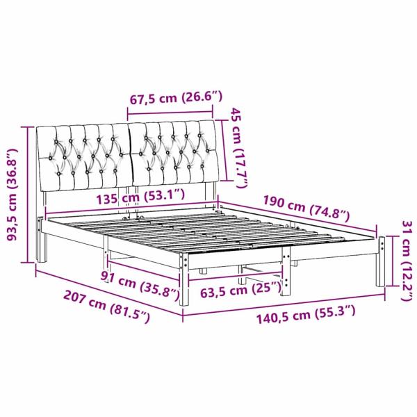 Bettgestell mit gepolstertem Kopfteil Weiß 135 x 190 cm
