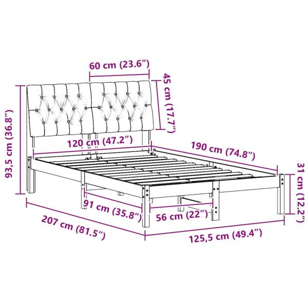 Bettgestell mit gepolstertem Kopfteil Braun 120 x 190 cm