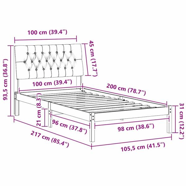 Bettgestell mit gepolstertem Kopfteil Weiß 100 x 200 cm