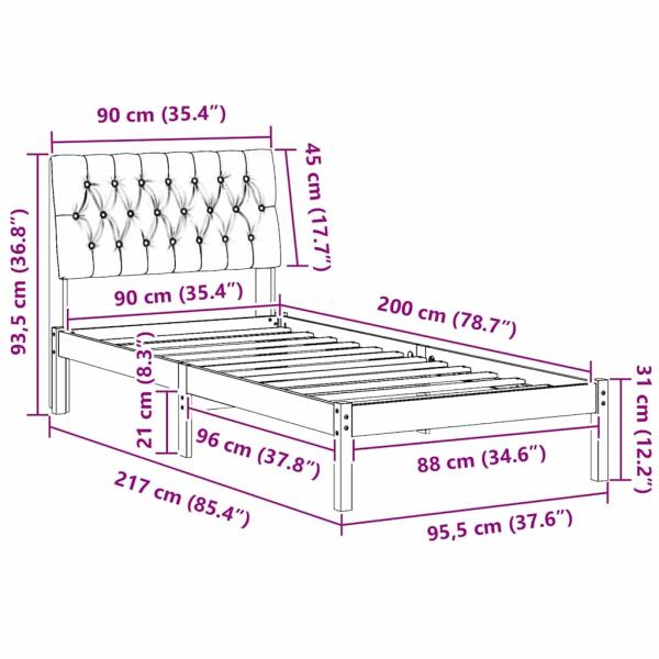 Bettgestell mit gepolstertem Kopfteil Braun 90 x 200 cm