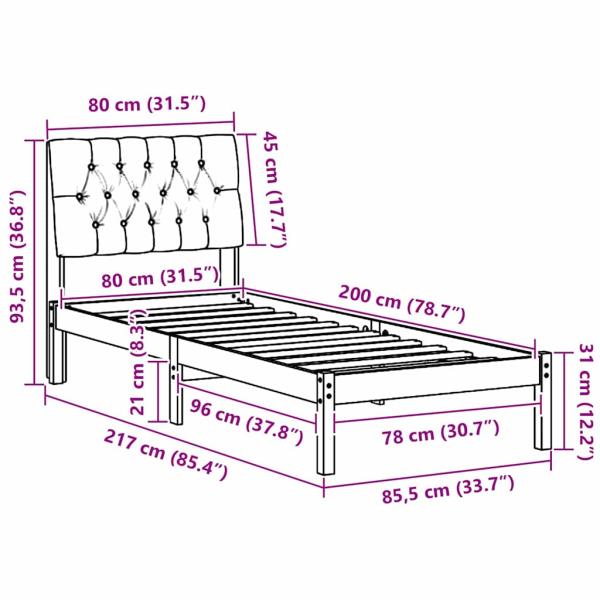 Bettgestell mit gepolstertem Kopfteil Weiß 80 x 200 cm
