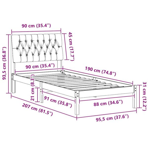 Bettgestell mit gepolstertem Kopfteil Braun 90 x 190 cm