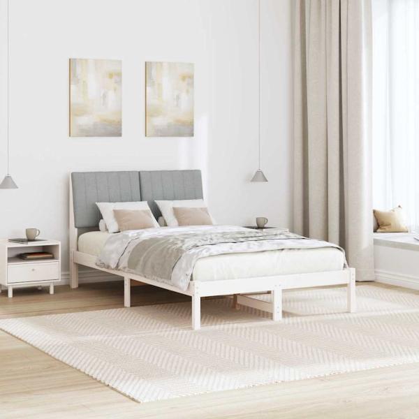 Bettgestell mit Kopfteil Weiß 120 x 190 cm Stoff