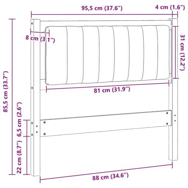 Gepolstertes Kopfteil Weiß 90 cm Massivholz Kiefer und Stoff