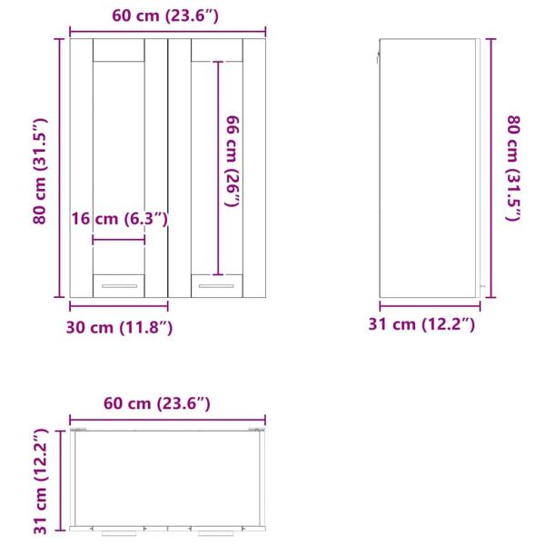 Hängeschrank mit Regal Riga Geräucherte Eiche 60 x 31 x 80 cm