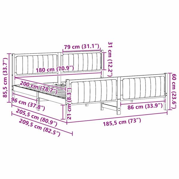 Bettgestell Braun und Taupe 180 x 200 cm Massivholz Kiefer