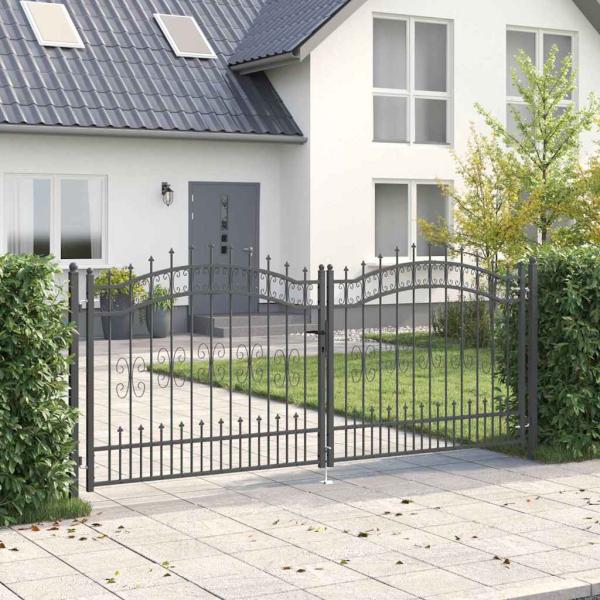 ARDEBO.de - Zauntor mit Speer-Top mit Schloss Grau 305 x 125 cm Stahl
