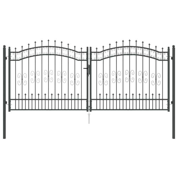 Zauntor mit Speer-Top mit Schloss Grau 305 x 125 cm Stahl