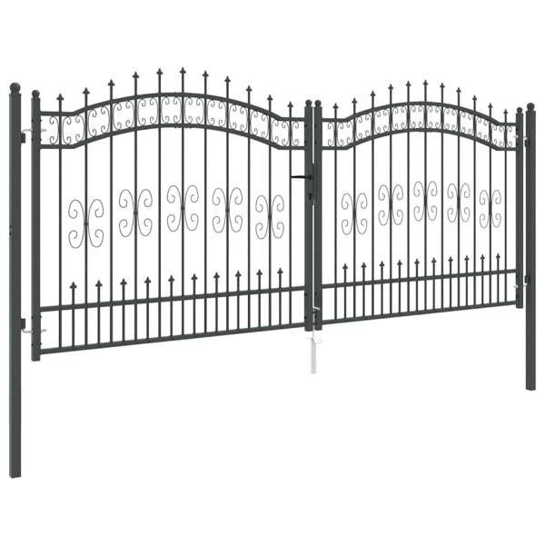 Zauntor mit Speer-Top mit Schloss Grau 305 x 125 cm Stahl