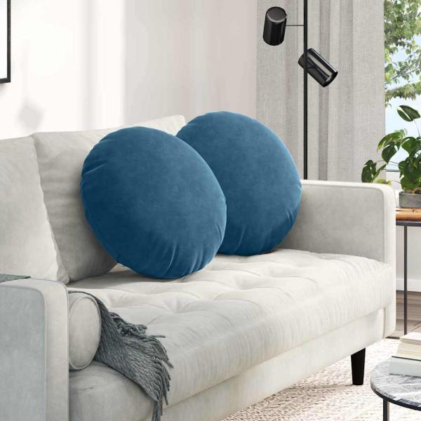 ARDEBO.de - Sitzkissen 2 pcs Blau Ø 40 x 13 cm Samt