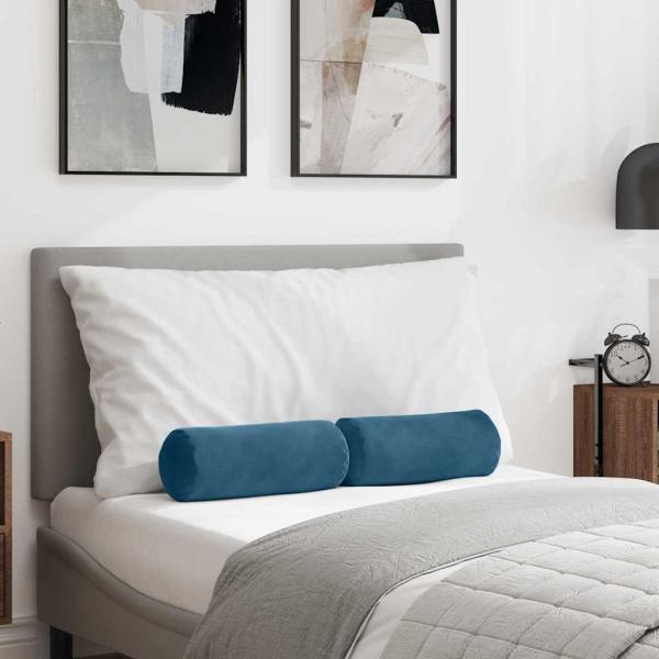 ARDEBO.de - Bolsterkissen 2 pcs Blau Ø 15 x 40 cm Cordstoff
