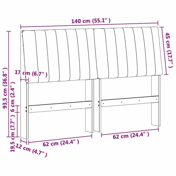 Gepolstertes Kopfteil Hellgrau 140 cm Massives Kiefernholz