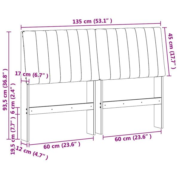 Gepolstertes Kopfteil Hellgrau 135 cm Massives Kiefernholz