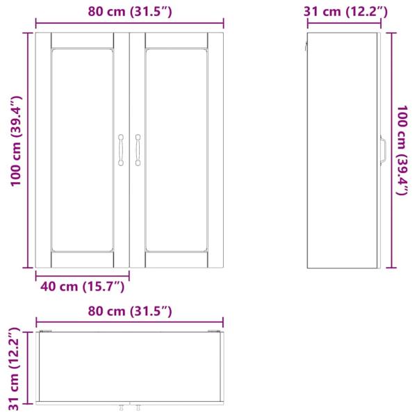 Küchenhängeschrank mit Regal Hochglanz Weiß 80 x 31 x 100 cm