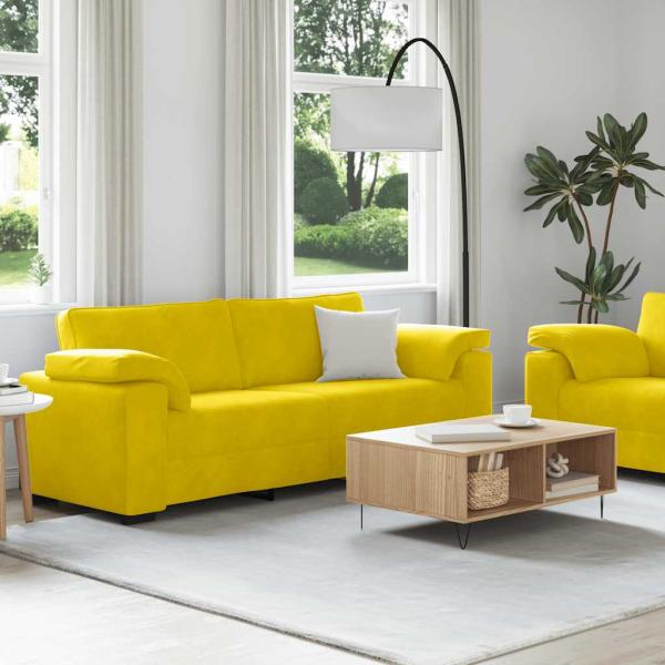 2-teiliges Sofa-Set mit Kissen, gelber Samt